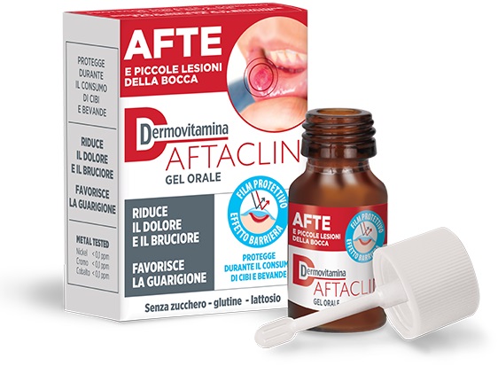 DERMOVITAMINA AFTACLIN GEL ORALE 7 ML CONTRO DOLORE E BRUCIONE SENZA ZUCCHERO E SENZA GLUTINE - farmacialombardia.it