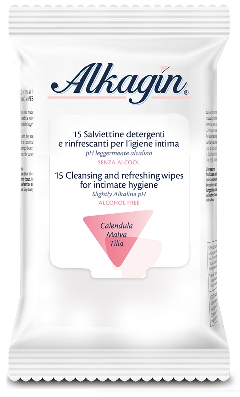 ALKAGIN SALVIETTINE DETERGENTI E RINFRESCANTI PER L'IGIENE INTIMA PH LEGGERMENTE ALCALINO SENZA ALCOOL 15 PEZZI CALENDULA MALVA E TILIA - farmacialombardia.it