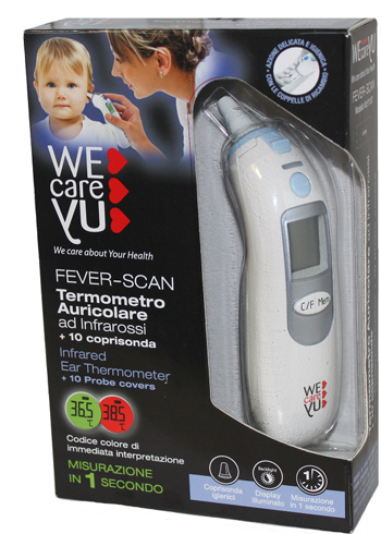 TERMOMETRO AURICOLARE WECAREYU FEVER-SCAN AD INFRAROSSI CON 10 COPRISONDA - farmacialombardia.it