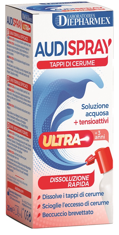 AUDISPRAY ULTRA +3 ANNI SOLUZIONE ACQUOSA + TENSIOATTIVI SPRAY TAPPI DI CERUME 20 ML - farmacialombardia.it