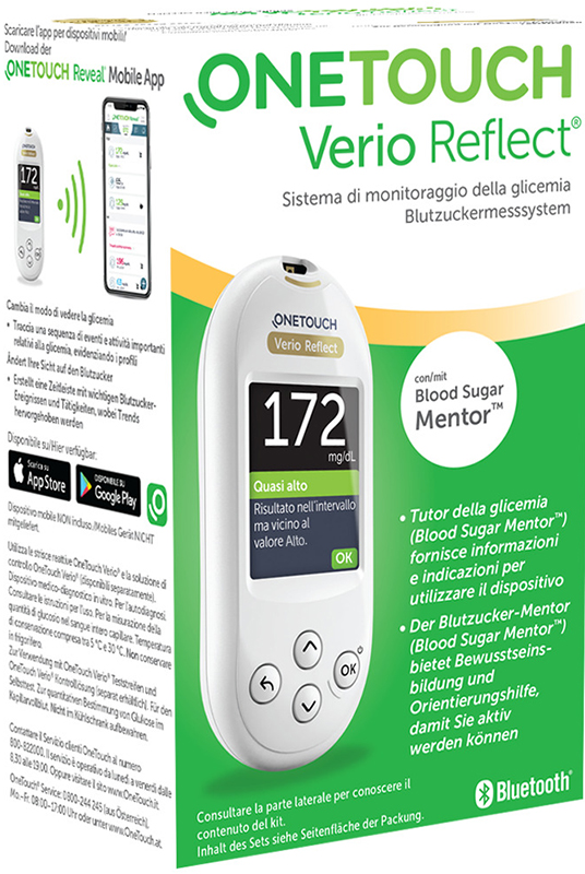 ONETOUCH VERIO REFLECT SYSTEM KIT CON LANCETTE PUNGIDITO E FLACONE DA 10 STRISCE REATTIVE - farmacialombardia.it