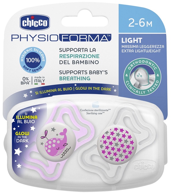 CHICCO SUCCHIETTO LIGHT LUMINOSO SILICONE 2-6 MESI 2 PEZZI - farmacialombardia.it