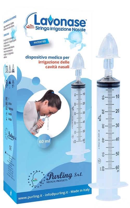 LAVONASE IRRIGAZIONE NASALE NON STERILE SIRINGA 60 ML + LUER-LOCK CON CAPPUCCIO + UGELLO NASALE CON RACCORDO LUER-LOCK + PERFORATORE CON VALVOLA NON RITORNO CON TAPPO - farmacialombardia.it