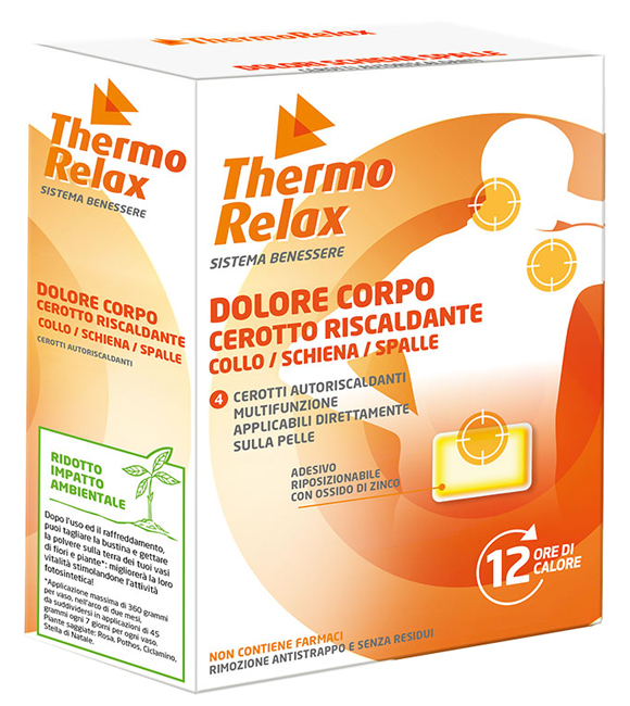 THERMORELAX CEROTTO AUTORISCALDANTE DOLORE CORPO COLLO/SCHIENA/SPALLE 4 PEZZI - farmacialombardia.it