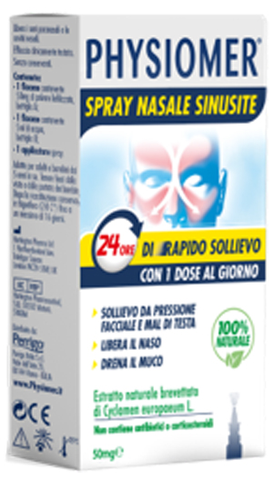PHYSIOMER SPRAY NASALE SINUSITE 2 PEZZI 1 FLACONE DA 50 MG DI ESTRATTO DI CICLAMINO NATURALE LIOFILIZZATO + 1 FIALE DA 5 ML DI SOLVENTE - farmacialombardia.it