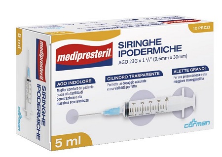 SIRINGA IPODERMICA MEDIPRESTERIL AGO 23 GAUGE 1 1/4 0,5X30MM 5 ML 10 PEZZI - farmacialombardia.it
