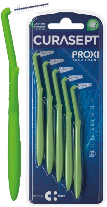 SCOVOLINO CURASEPT PROXI ANGLE MISURA T17 CONICO ISO 5 VERDE DIAMETRO 1,7 MM 5 PEZZI - farmacialombardia.it