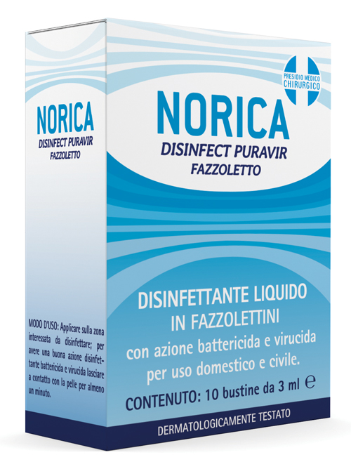 NORICA DISINFECT PURAVIR FAZZOLETTO 10 BUSTINE DA 3 ML - farmacialombardia.it