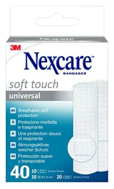 CEROTTO PREPARATO NEXCARE SOFT TOUCH UNIVERSAL 3 MISURE 20 CEROTTI 19X72MM + 10 CEROTTI 25X72MM + 10 CEROTTI TONDI 22,5 MM - farmacialombardia.it