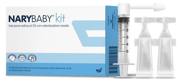 NARY BABY KIT SOLUZIONE SALINA IPERTONICA AL 3% 20 FIALOIDI + NEBULIZZATORE NASALE - farmacialombardia.it