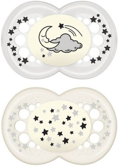 MAM SUCCHIETTO ORIGINAL NIGHT 6+ MESI SILICONE NEUTRO 2 PEZZI - farmacialombardia.it