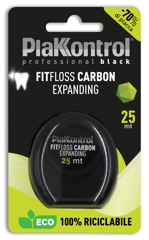 PLAKKONTROL PROFESSIONAL BLACK FITFLOSS CARBON EXPANDING FILO INTERDENTALE 25 METRI FRESH MINT - farmacialombardia.it