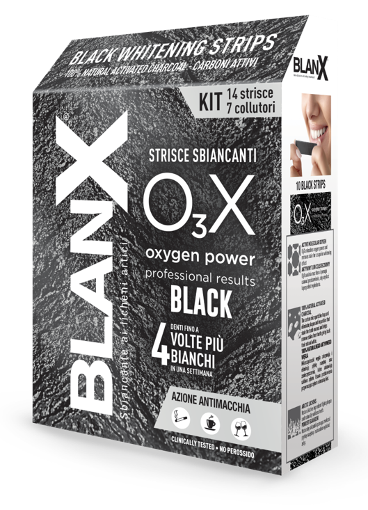 BLANX O3X BLACK STRISCE SBIANCANTI E ANTIMACCHIA 14 PEZZI - farmacialombardia.it