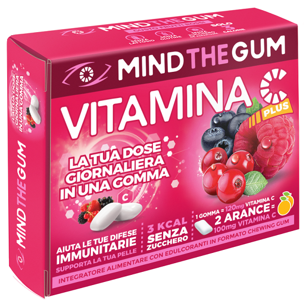 MIND THE GUM VITAMINA C FRUTTI ROSSI 18 GOMME CONFETTATE SENZA ZUCCHERO - farmacialombardia.it