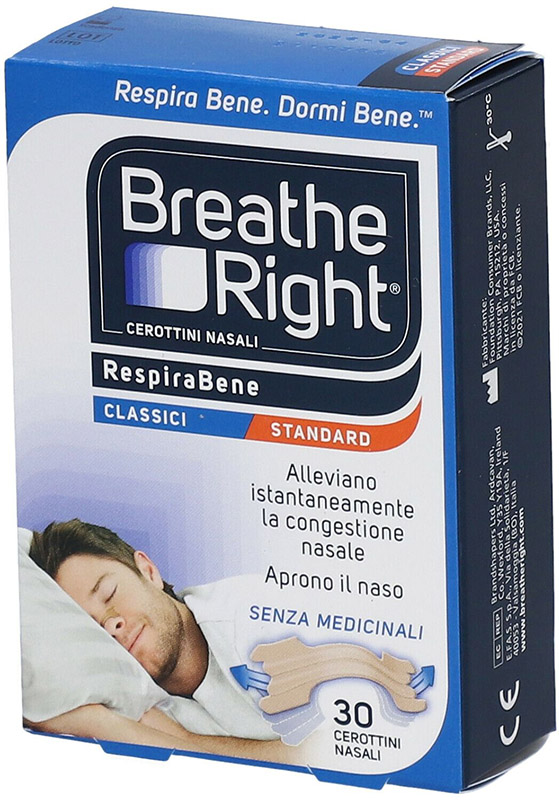 CEROTTI NASALI BREATHE RIGHT CLASSICI 30 PEZZI - farmacialombardia.it
