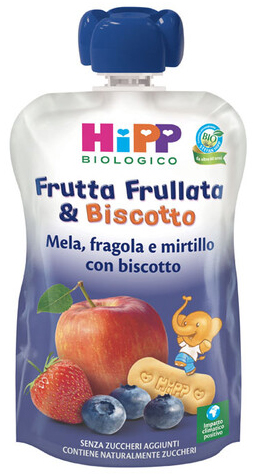 HIPP BIO FRUTTA FRULL&BISCOTTO MELA FRAGOLA MIRTILLO BISCOTTO 90 G - farmacialombardia.it
