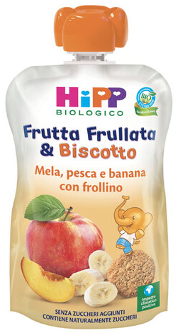 HIPP BIO FRUTTA FRULLATA &BISCOTTO MELA PESCA BANANA FROLLINO 90 G - farmacialombardia.it