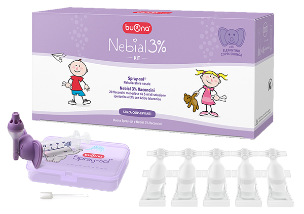 NEBIAL 3% KIT 20 FLACONCINI MONODOSE 5ML SOLUZIONE IPERTONICA CON ACIDO IALURONICO + NEBULIZZATORE SPRAY-SOL - farmacialombardia.it