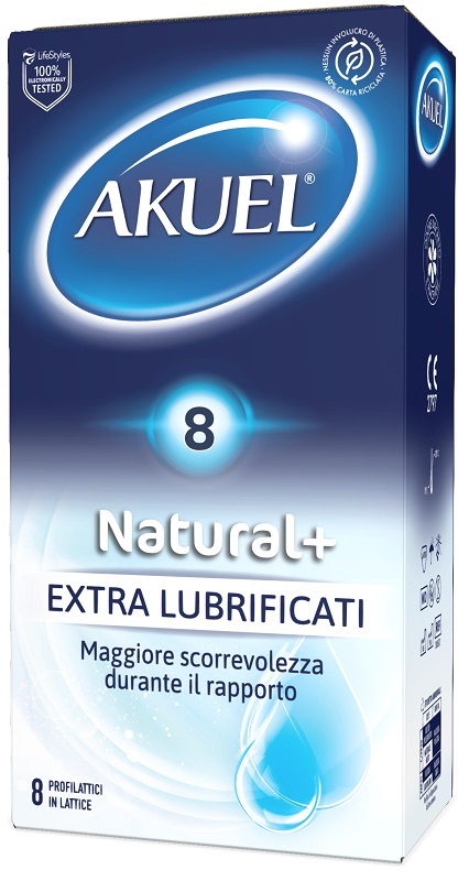 PROFILATTICO AKUEL NATURAL+ EXTRALUBRIFICATO 8 PEZZI - farmacialombardia.it